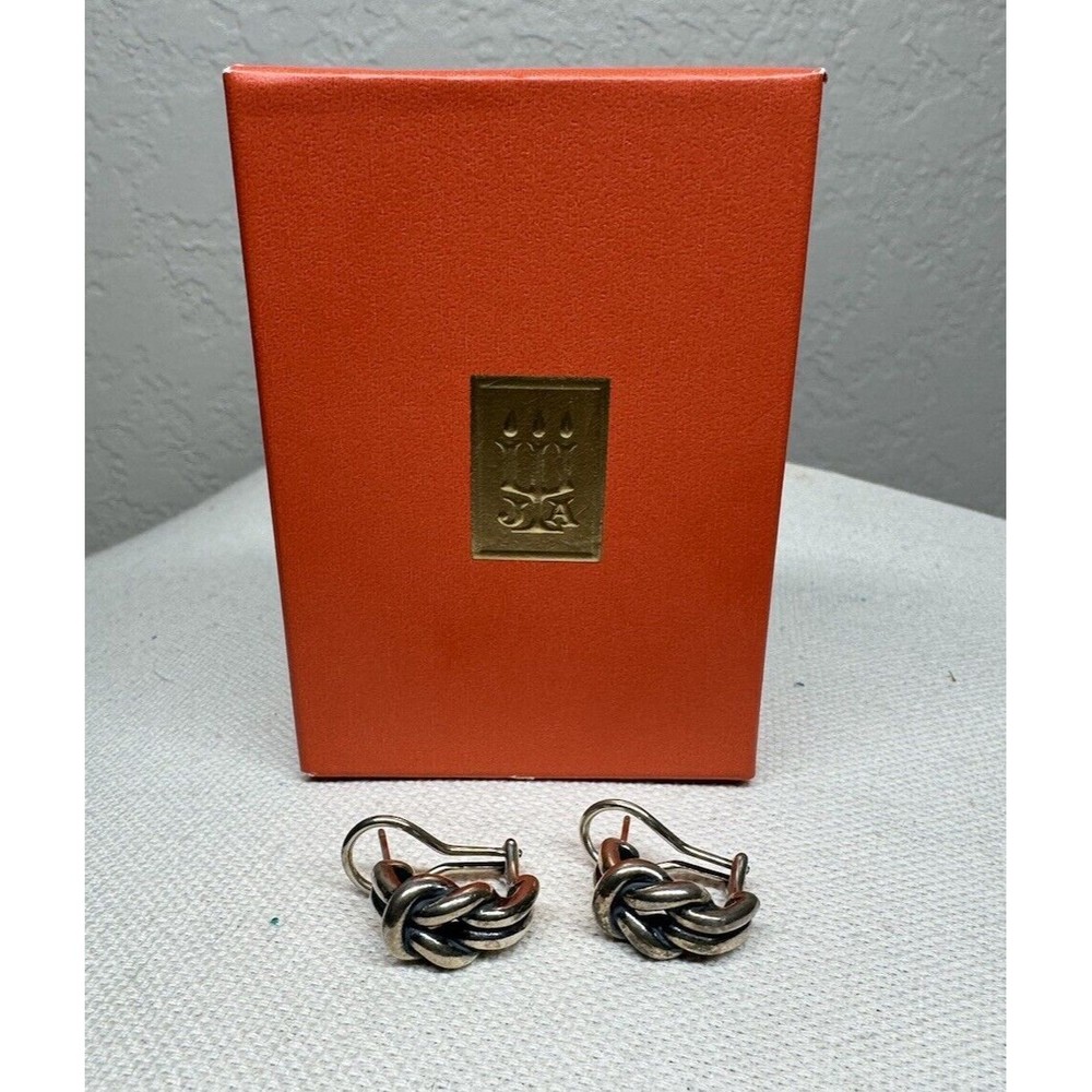 James Avery Retired Twisted Knot Half Hoop Clip Earrings Sterling Silver & Box